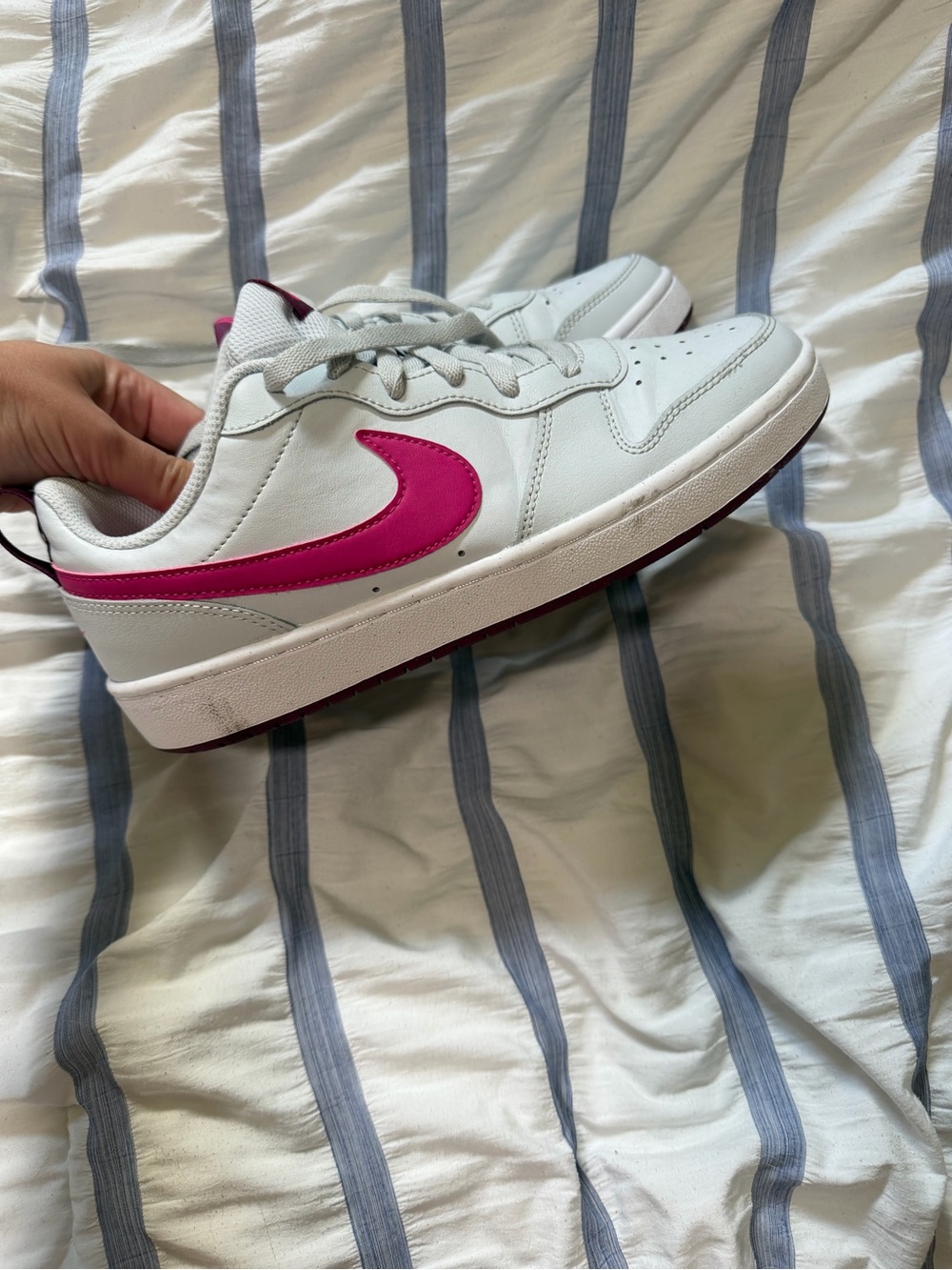 Women's White Sneakers with Pink Swoosh - Athletic Casual Shoe